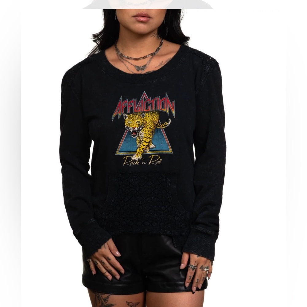 NWT Affliction Leopard Rock long sleeve fleece size M